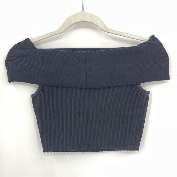 Aritzia Babaton Ribbed off the Shoulder Top black total eclipse sculpt knit Sz S - Picture 7 of 7